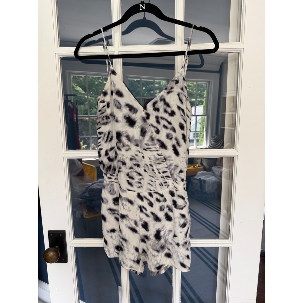 Parker 100% Silk Multi-Colored Printed Romper Size XS Navy & Cream Pockets
